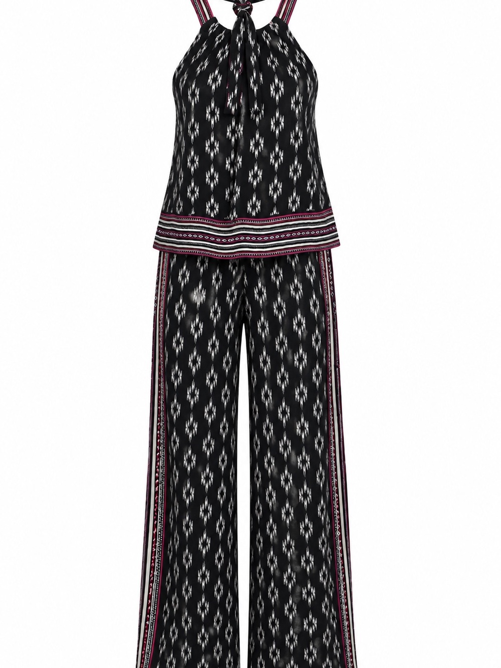 White House Black Market Black, White & Pink Patterned Halter Jumpsuit